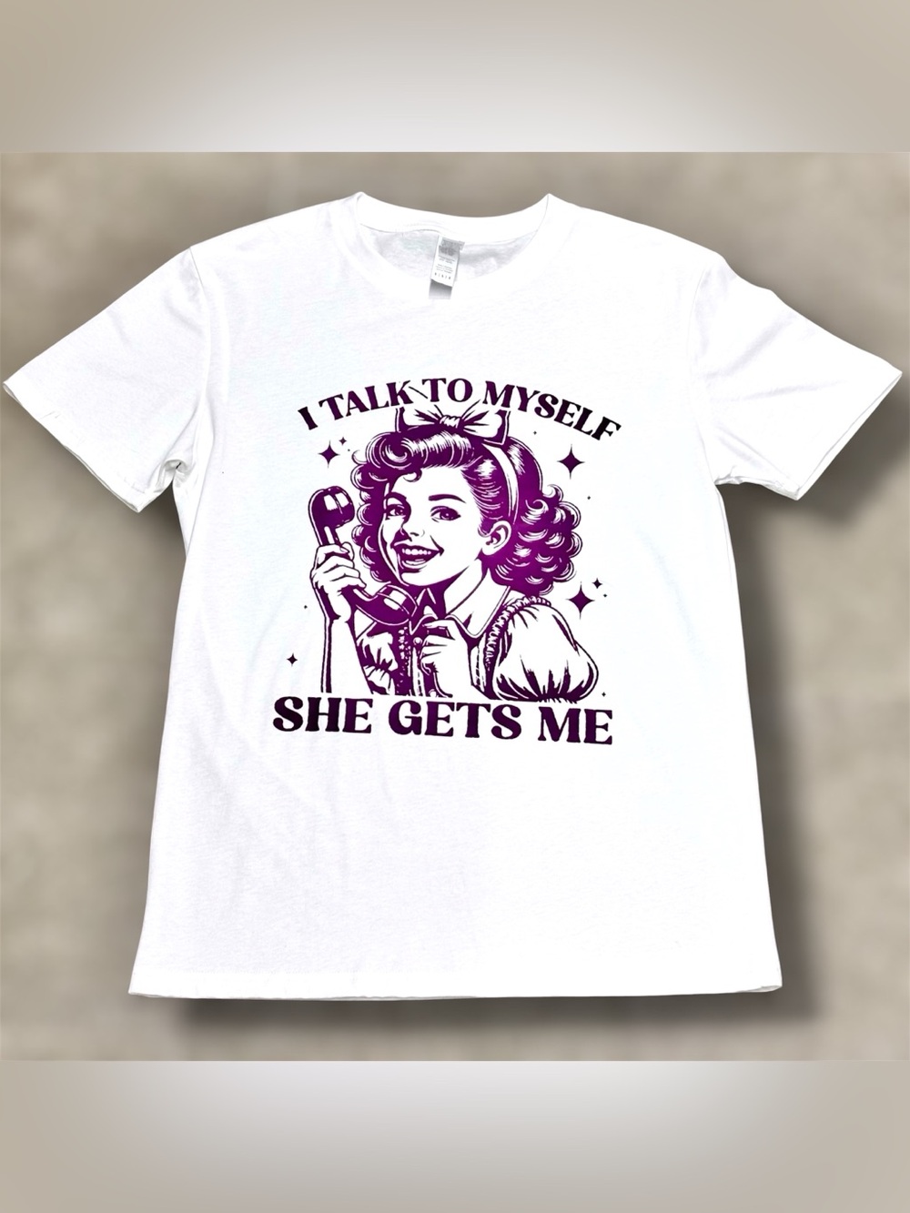 SHEIN - White Short Sleeve Tee with Hilarious Purple Retro Graphic - SZ SM/MD